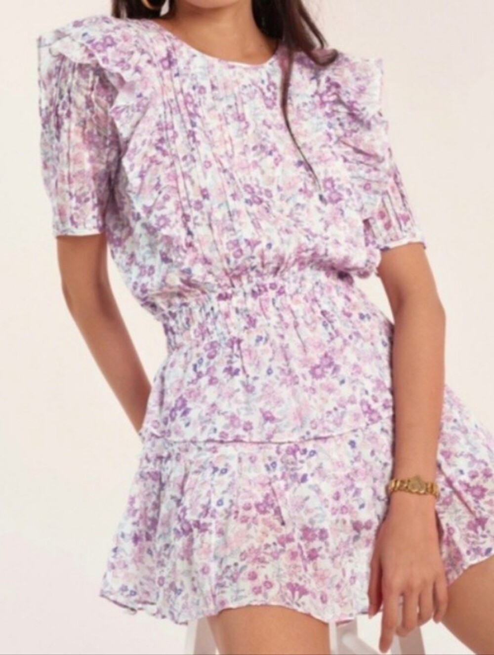 LoveShackFancy Purple Iris Floral Mini Dress Natasha Ruffle Size Small